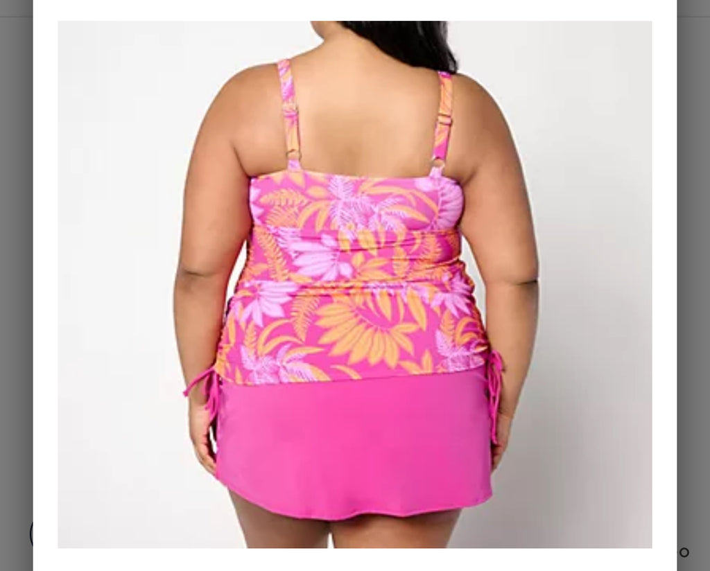 Denim & Co. Beach Ruched Side Swim Dress. Black Shibori/ Plus 28