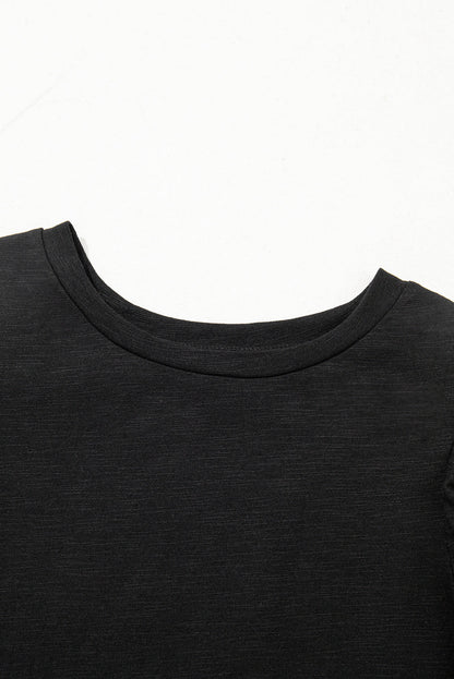 Black Layered Ruffle Short Sleeve Round Neck Top