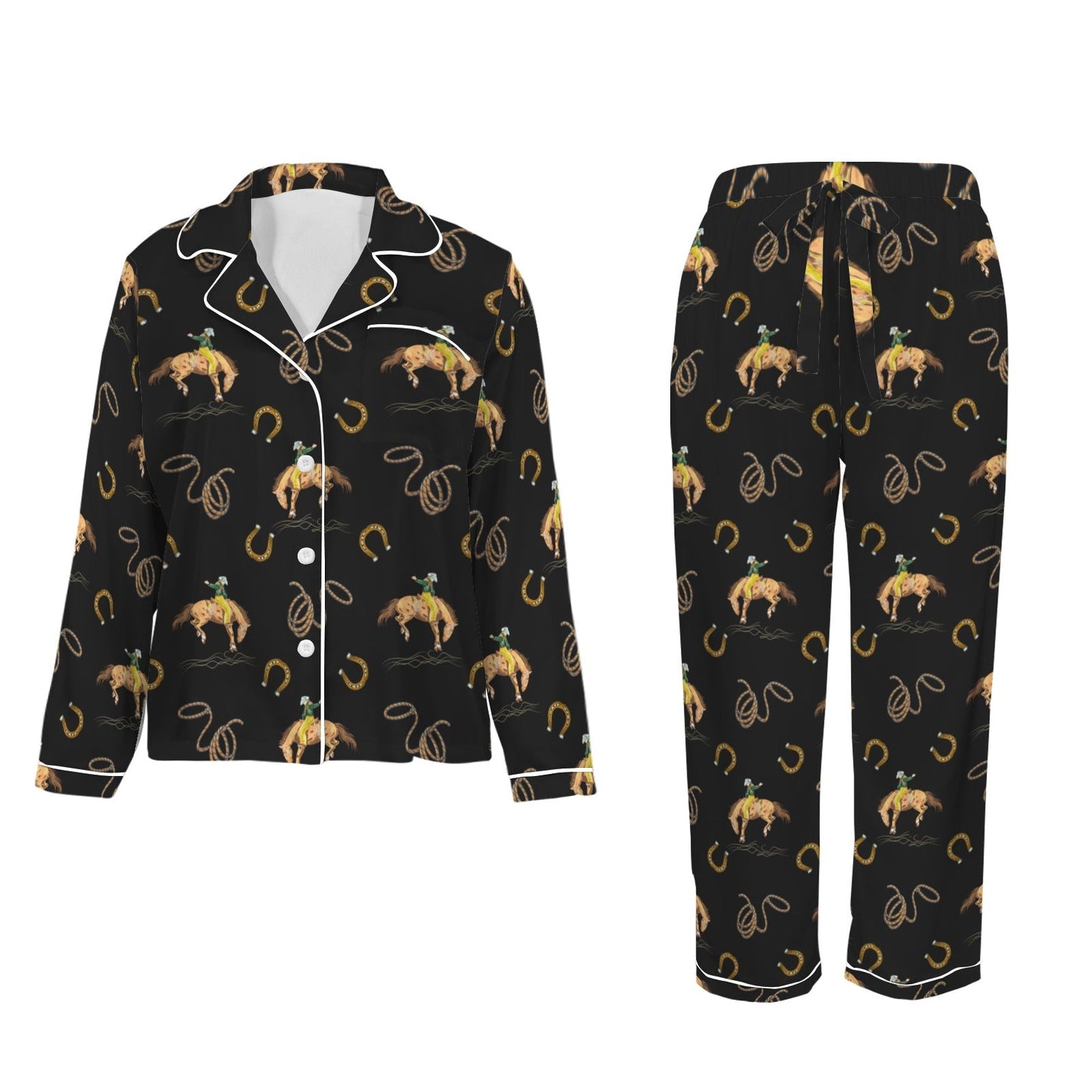 Baha Ranch All Cowboy Western Satin Long Pajamas