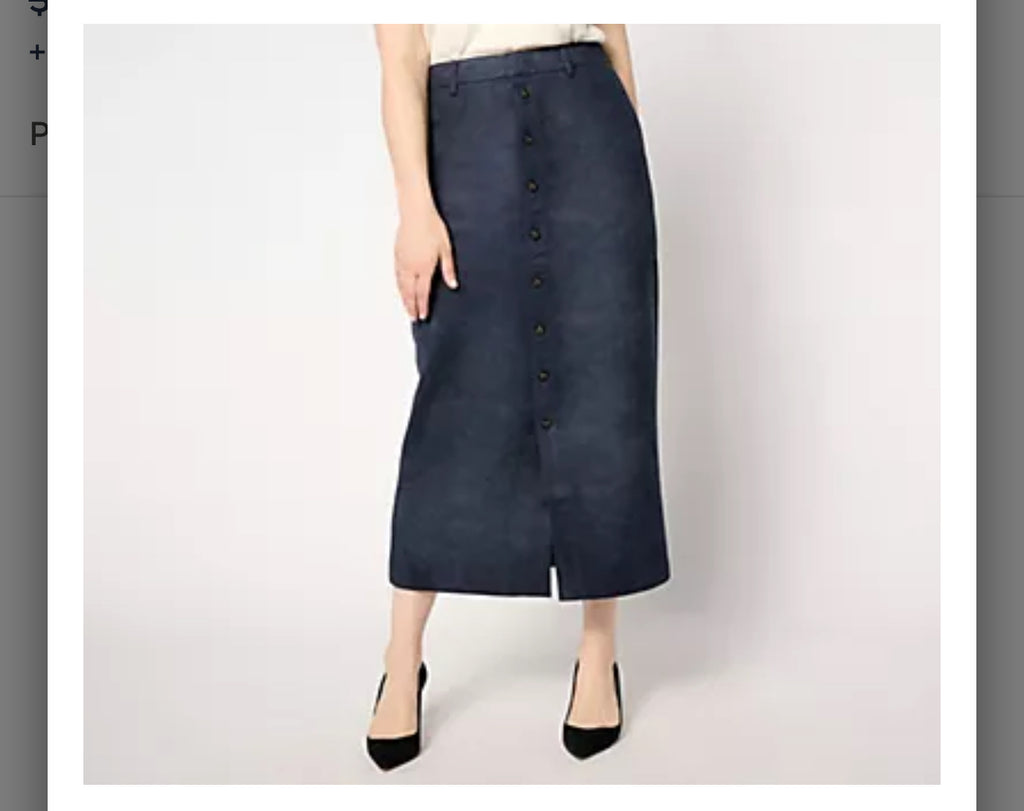 Isaac Mizrahi Live! Regular Estate Stretch Faux Suede Midi Skirt. Black/XXL