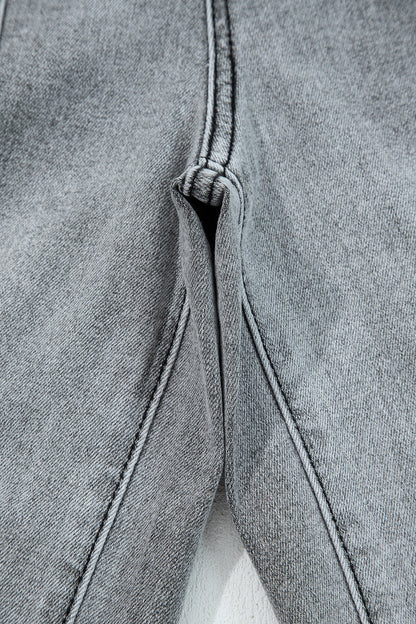 Prussian Blue Drawstring Seam Detail Raw Hem Wide Leg Denim Pants