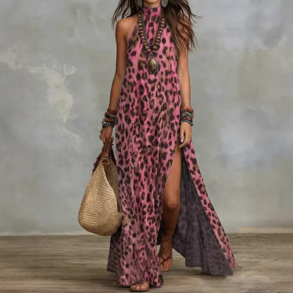 Women's Printed Scarf-Style Maxi Dress – Sleeveless, Split, Loose Boho
