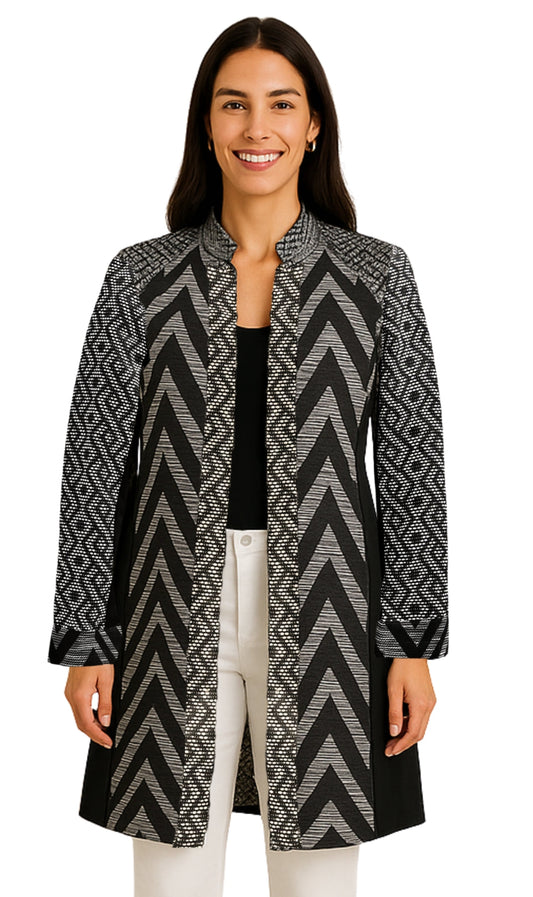 Women's Stand Collar Mixed Media Open Jacket
