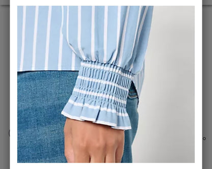 Studio Park x Amy Stran Ruffle Collar Smocked Cuff Henley Shirt