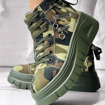 Muffin Heel Side-Zipper & Dual Lace-Up Casual Sneakers for Women