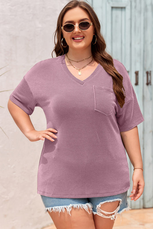 Valerian Textured V-Neck Dropped Shoulder Plus T-Shirt