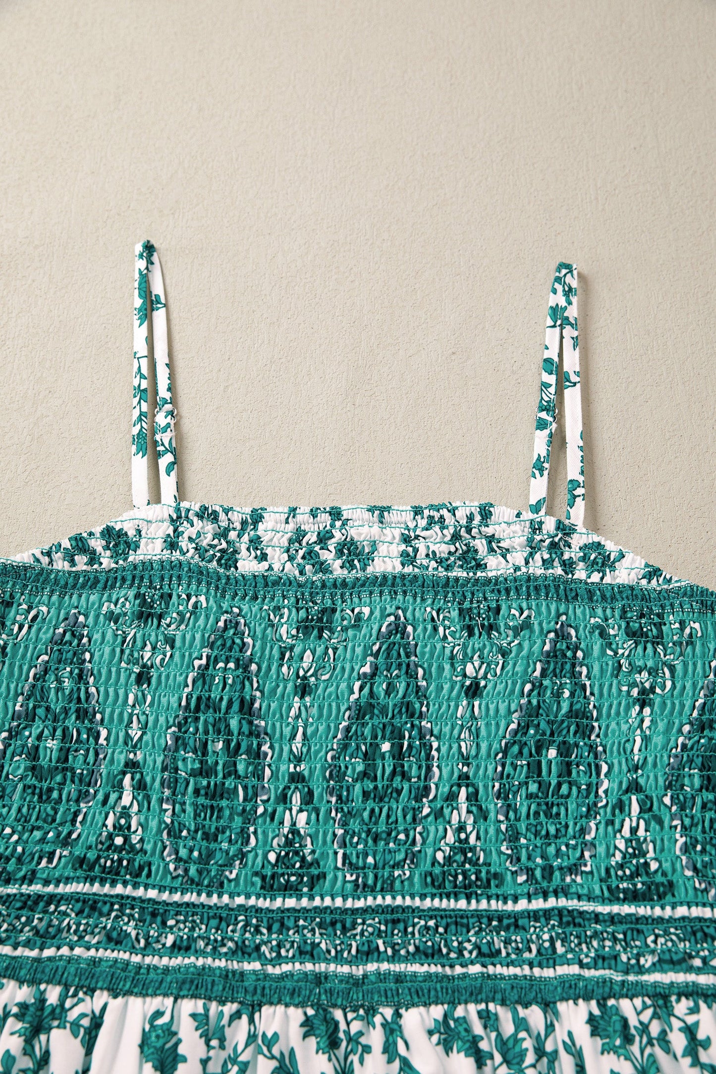 Green Boho Floral Print Shirred Cami Maxi Dress
