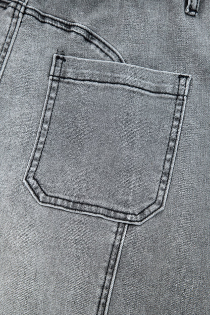 Prussian Blue Drawstring Seam Detail Raw Hem Wide Leg Denim Pants