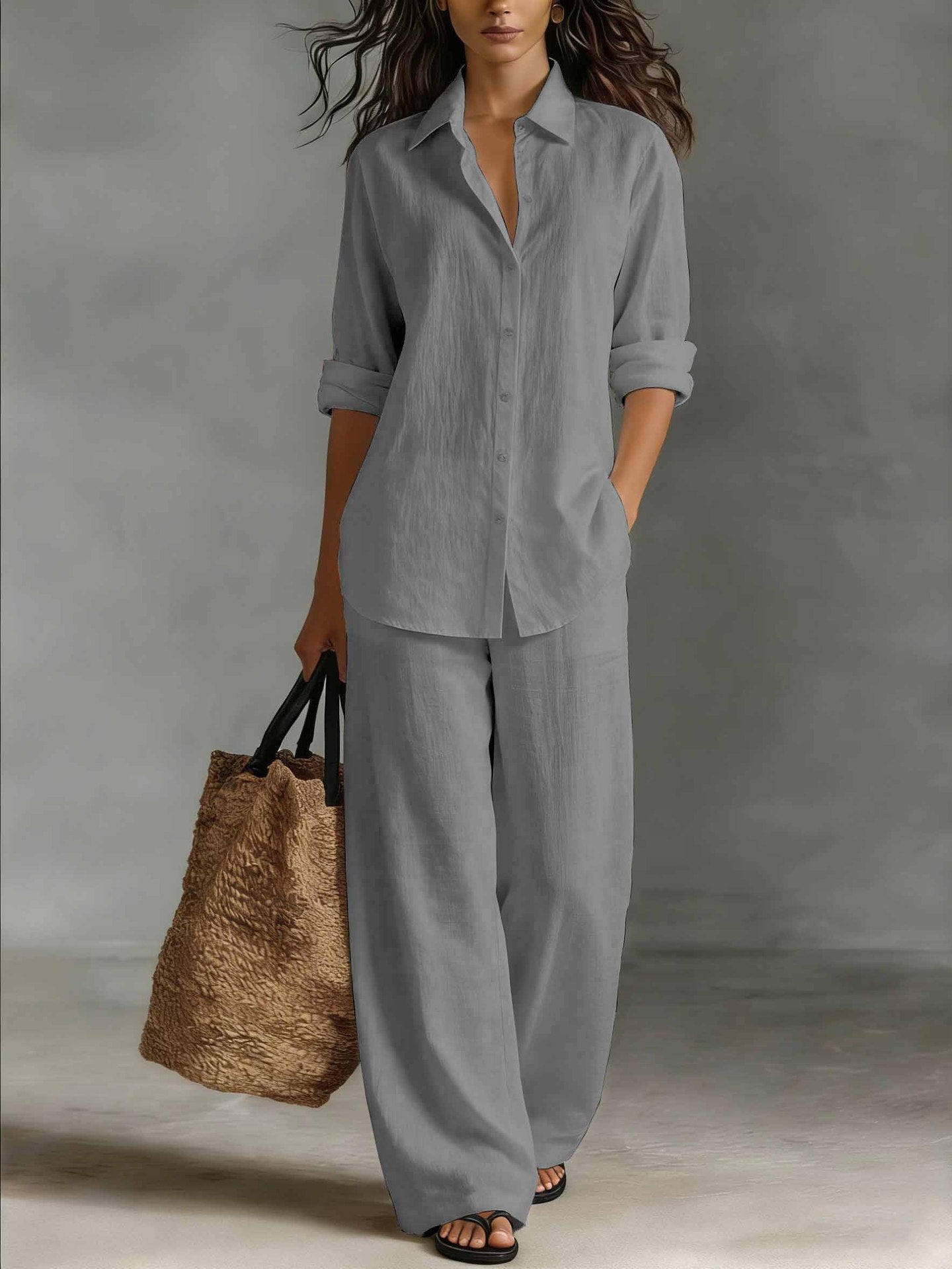 Women's Bohemian Cotton-Linen Top & Pants Set – Resort Lounge Co-ord