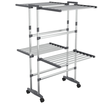 vidaXL Clothes Hanger Foldable Clothes Drying Rack Stand with Wheels Silver