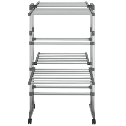 vidaXL Clothes Hanger Foldable Clothes Drying Rack Stand with Wheels Silver