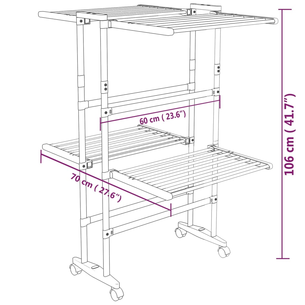 vidaXL Clothes Hanger Foldable Clothes Drying Rack Stand with Wheels Silver