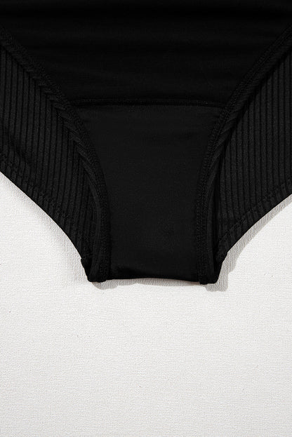 Black Plus Size Textured Scalloped Trim Swim Dress with Panty