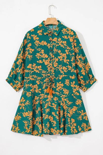 Printed Ruffled Hem Button Front Dress