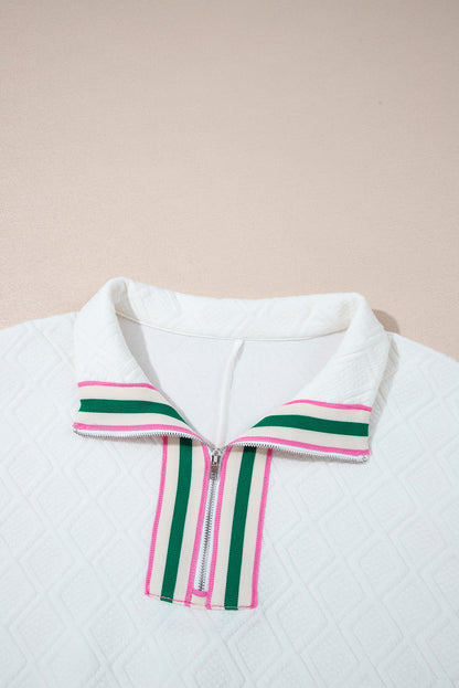 Contrast Stripe Textured Short Sleeve Blouse