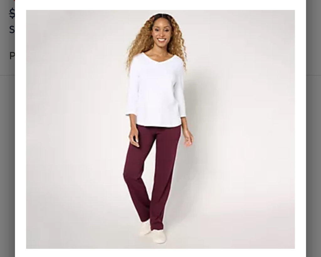 "As Is" Isaac Mizrahi Live! Tall Essentials Pima Flex Straight Pants. Burgundy/Tall Large