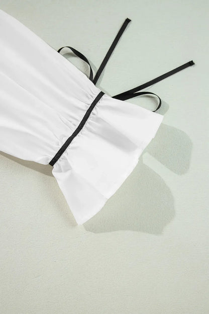 Ribbon Bowtie Collared Neck Flounce Sleeve Shirt