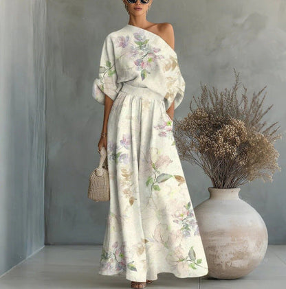 Women's Printed Off-Shoulder Top & Pants Two-Piece Set – 4 Prints S–4XL