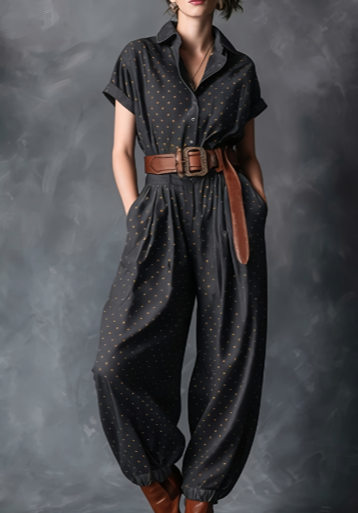 Notched Lapel Wide-Leg Checkered Jumpsuit for Women