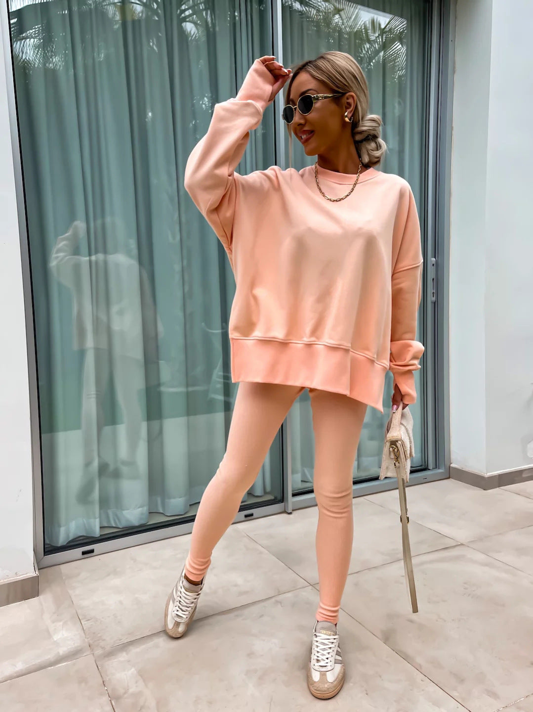 Women’s Casual Sweater Suit – Loose Split Top & Fitted Trousers Set