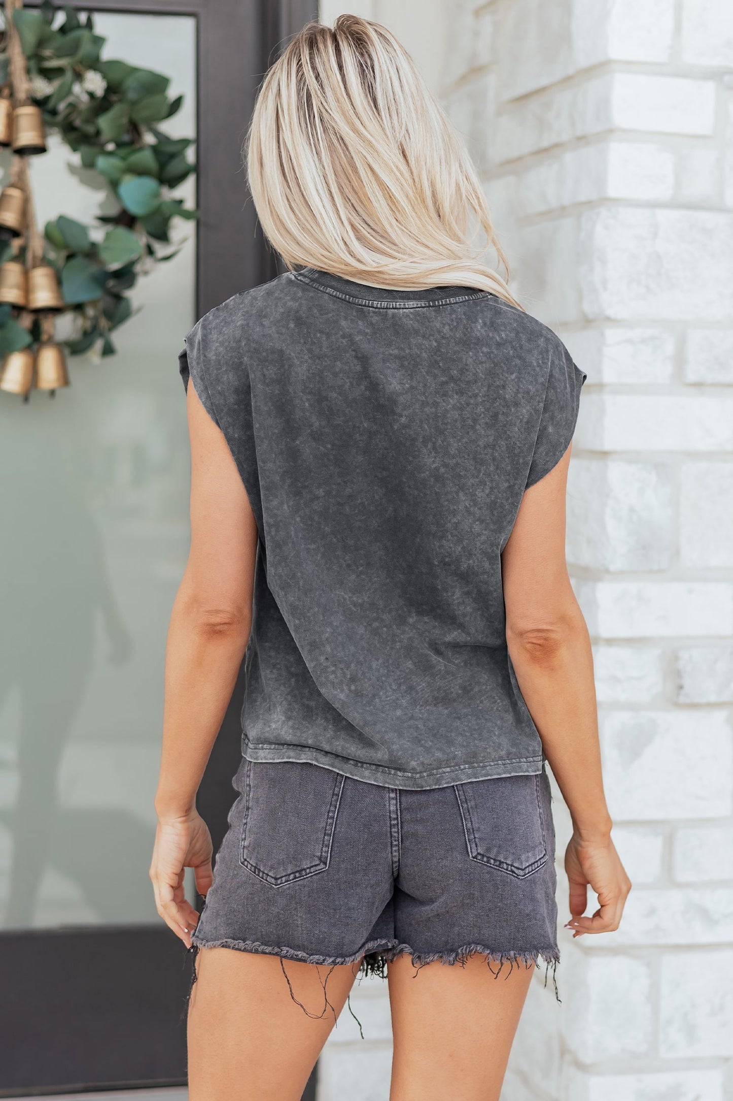 Smoke Gray Cowboy & Beer Western Graphic Mineral Wash Tank Top