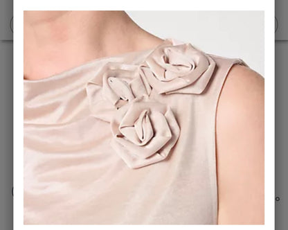 BEAUTIFUL by Lawrence Zarian Knit Satin Cowl Neck Top with Rosettes