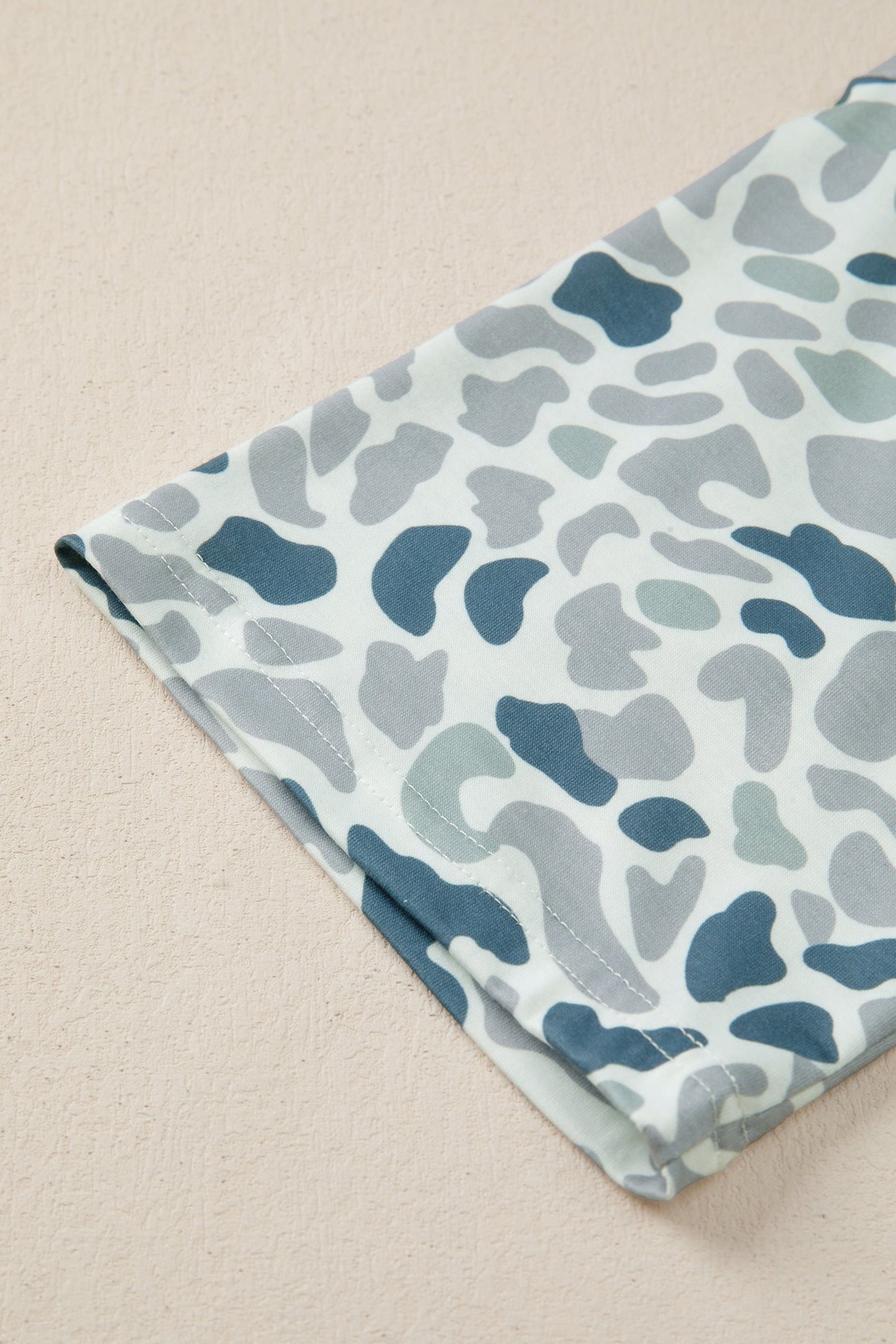 Gray Camouflage Print Single Chest Pocket V Neck Tee