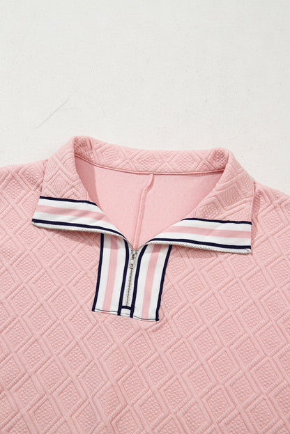 Contrast Stripe Textured Short Sleeve Blouse