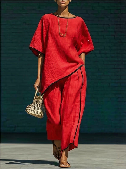 Women's Casual Resort Loose Short-Sleeve Top & Pants Set