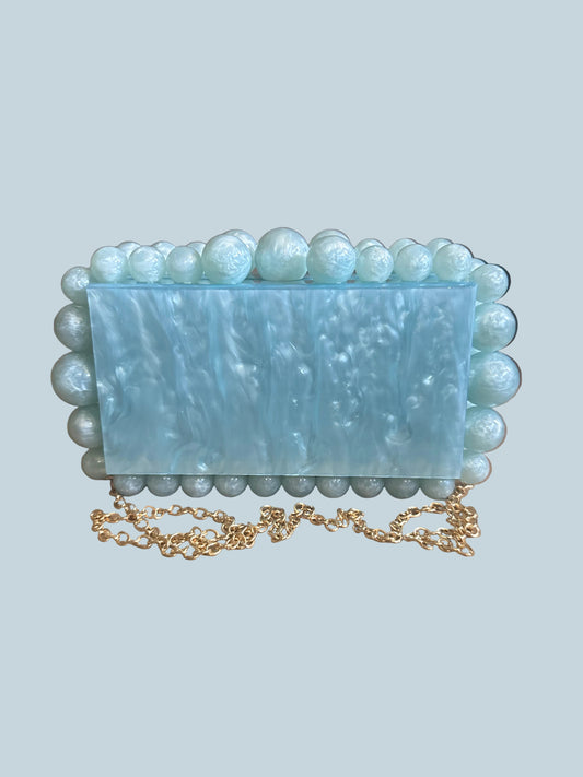 Acrylic Evening Clutch bag. Light Blue like New.