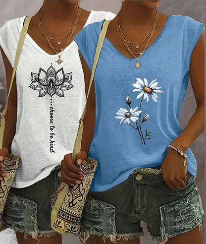 2-Pack Women's V-Neck Sleeveless Tank Tops – Loose Fit Casual Summer Beach Shirts