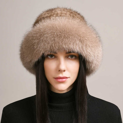Women’s Mink Hair Winter Hat – Braided Fur Warm Elegant Beanie