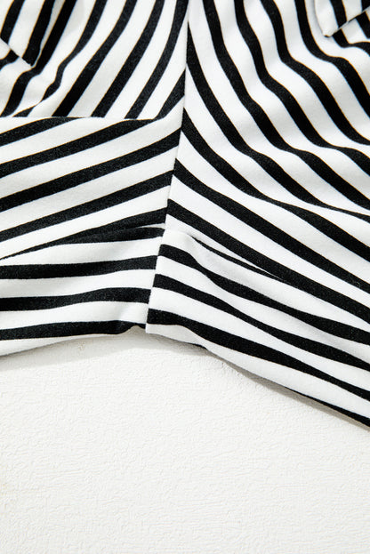 Black Striped Frill Knot Waist Decor Pants