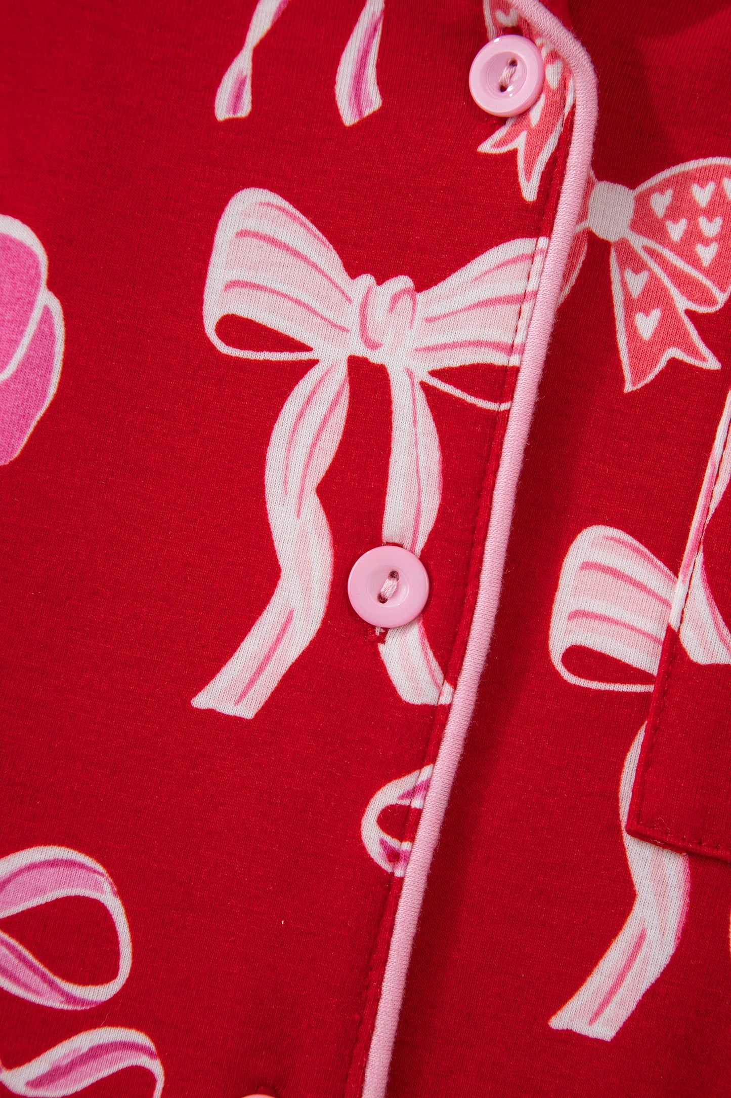 Red Sweet Bow Print Ruffled Short Sleeve Shirt Shorts 2pcs Pajama Set