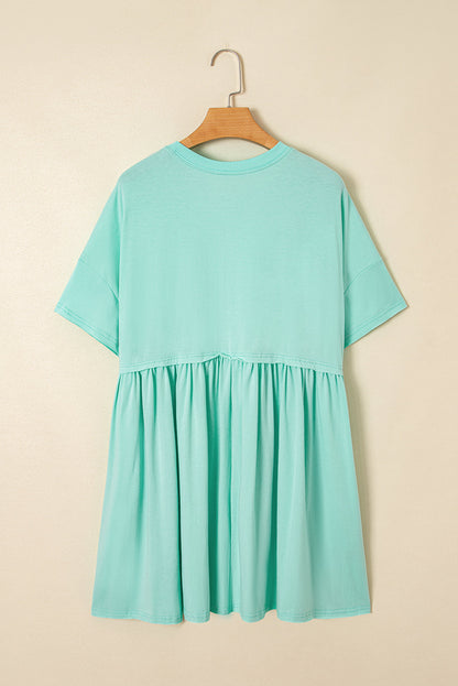Moonlight Jade Solid Color Pocketed Raw Edge Babydoll Dress