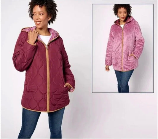 Susan Graver Reversible Quilted Woven & Plush Fleece Jacket. Size  XLarge