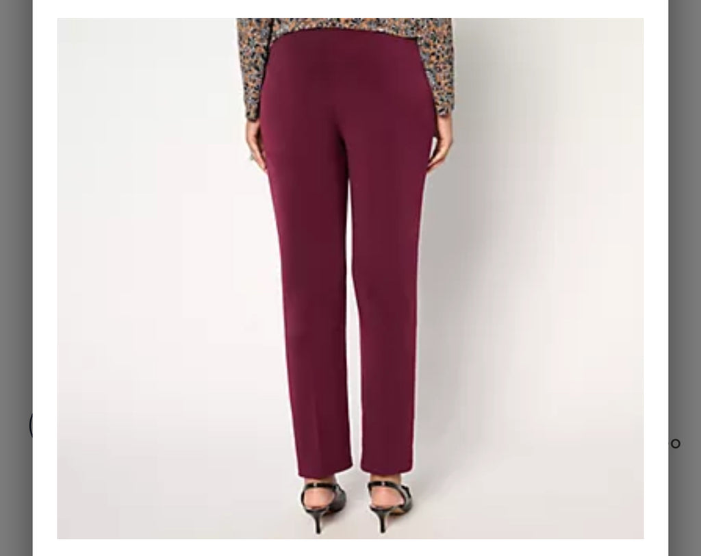 Susan Graver Modern Essentials Regular Liquid Knit Slim Pant. Merlot/ Large