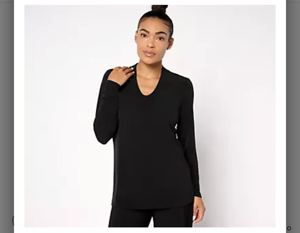Susan Graver Modern Essentials Liquid Knit Voop Neck Top. Black/XXL