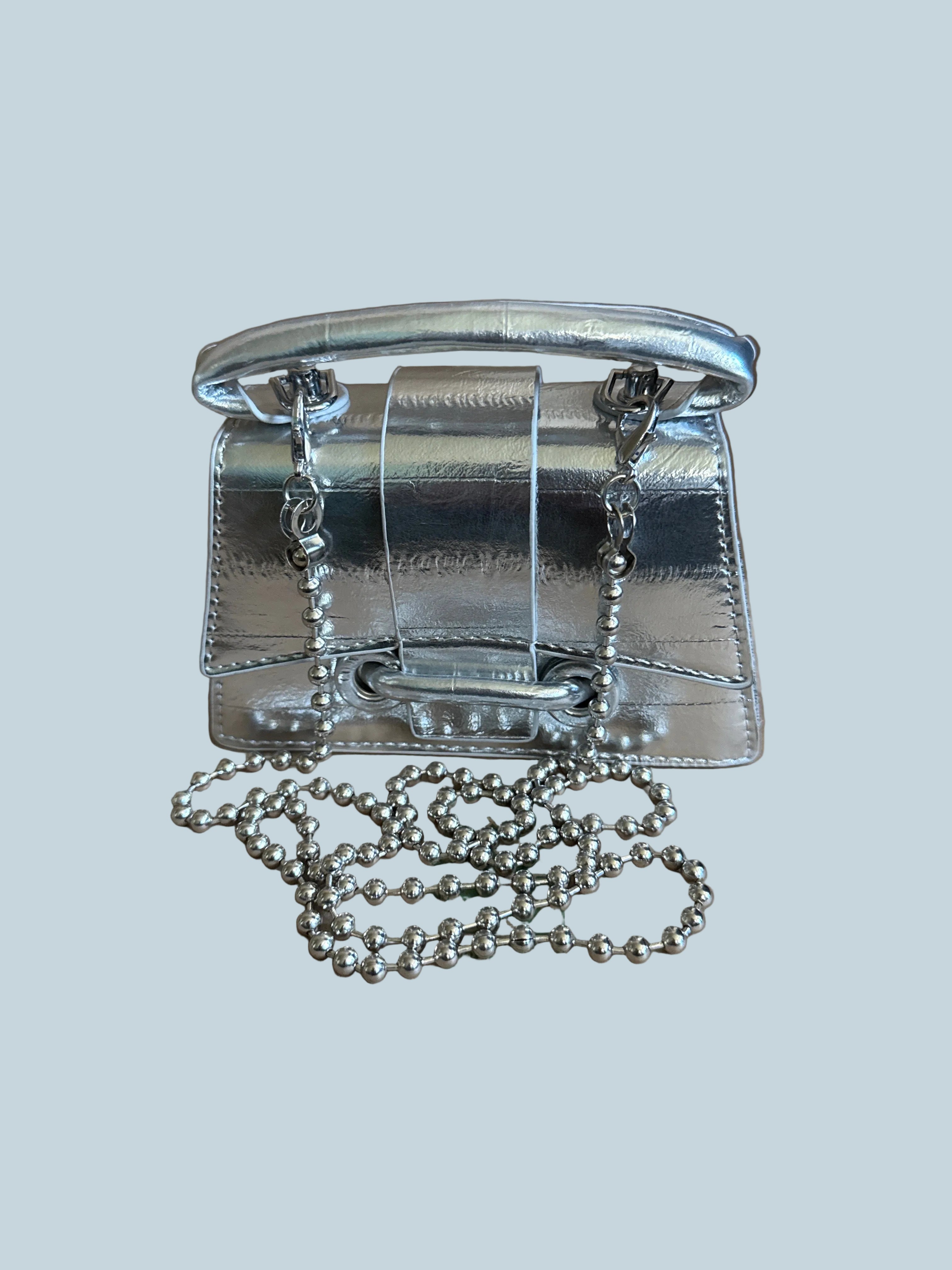 Metallic Mini Clutch Bag. Silver