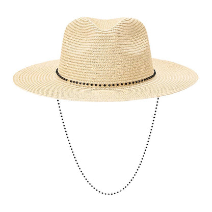 Beaded Chin Tie Straw Sun Hat