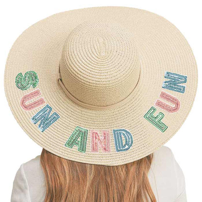 Sun And Fun Sequin Message Straw Panama Sun Hat