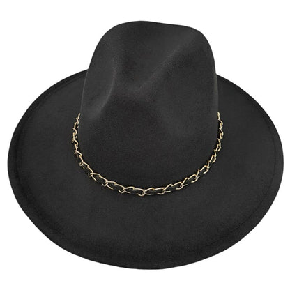 Faux Leather Braided Chain Band Pointed Fedora Hat