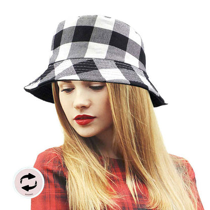 Reversible Buffalo Check Patterned Bucket Hat