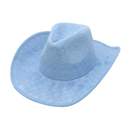 Rhinestone Embellished Faux Suede Western Cowboy Fedora Hat