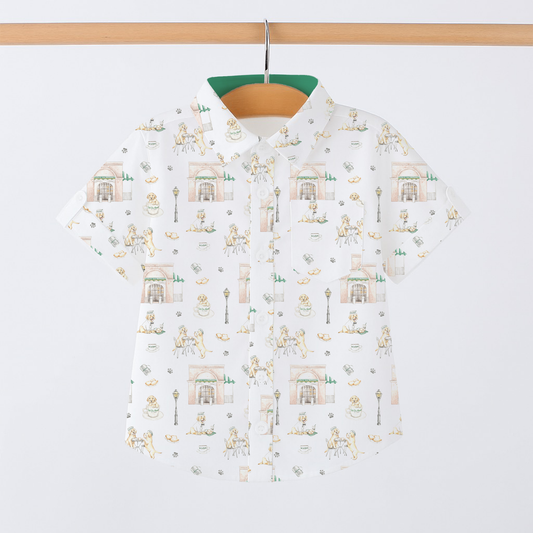 Powdered Sugar & Puppies Kids Short Sleeve Collared Shirt