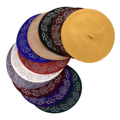 Flower Bling Studded Beret Hat