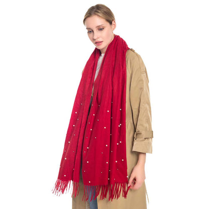 Pearl Embellished Solid Oblong Scarf