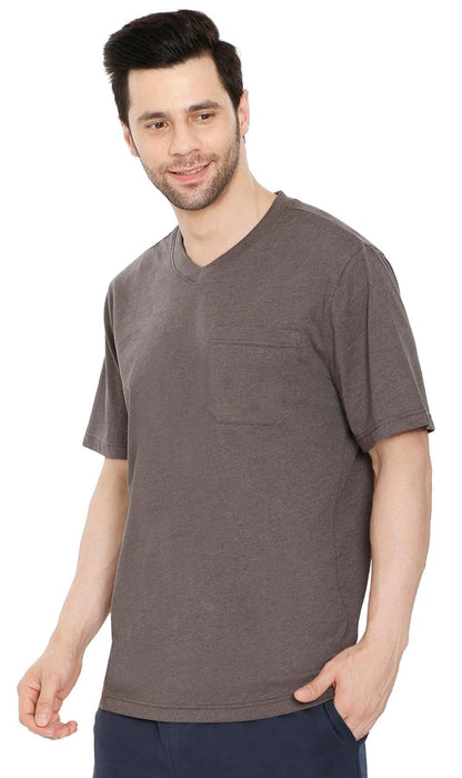 Men's Heavyweight Short Sleeve V-Neck T-Shirt – Relaxed Fit Cotton Blend with Pocket