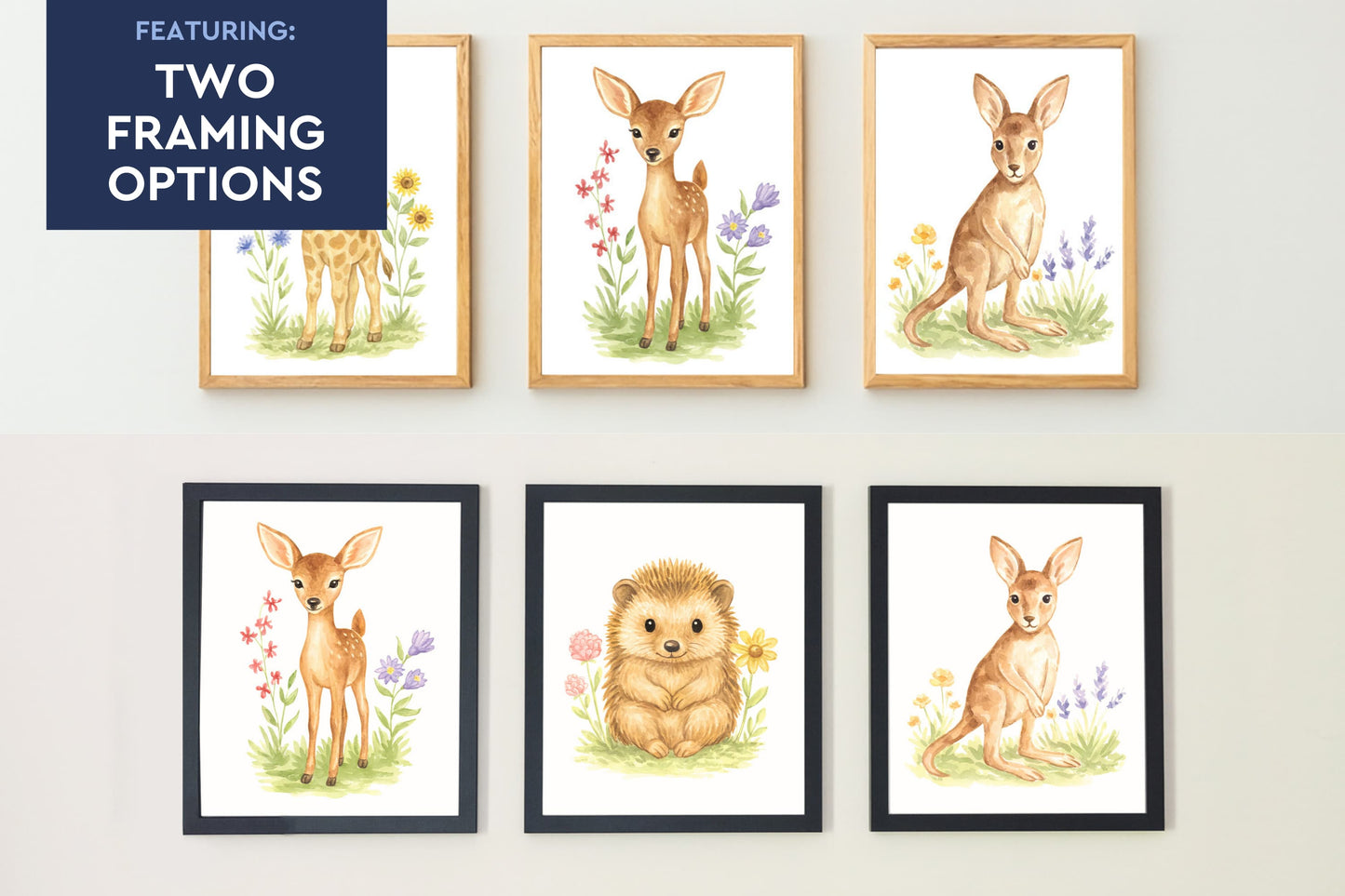 Adorable Baby Animals Art Print, Framed (12" x 16")