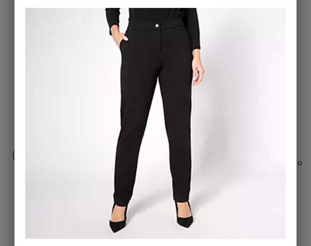 Tailored by Susan Graver Regular Sleek Ponte Straight Leg Trouser. Black/ Large